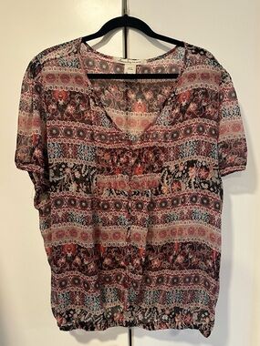 American Rag 3x Excellent Floral Stripe Short-Sleeve Women's Top - Pink & Black